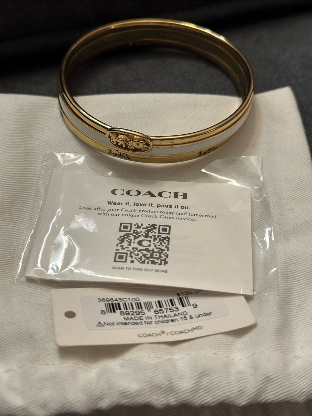 Coach Horse and Carriage Logo Stackable Bangle Set in Gold and White C9244